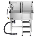 38 Inch Stainless Steel Dog Grooming Tub with Showerhead, Faucet, Bath Mat and Stairs G78244