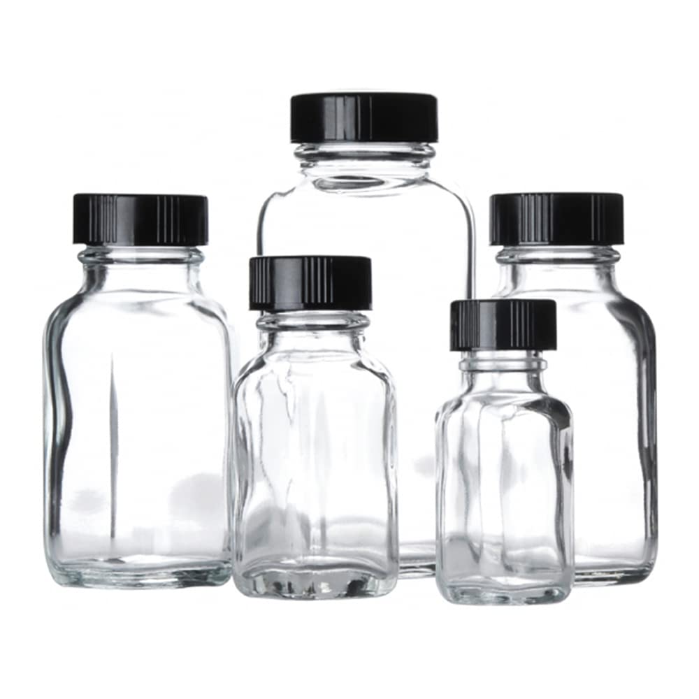 Clear Glass 2oz Bottle with Black Screw Cap, Case of 48 F687206