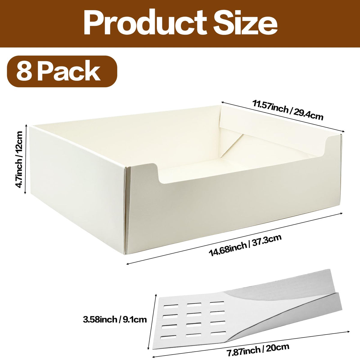8 Pack White Foldable Disposable Litter Boxes with Scoop G70625