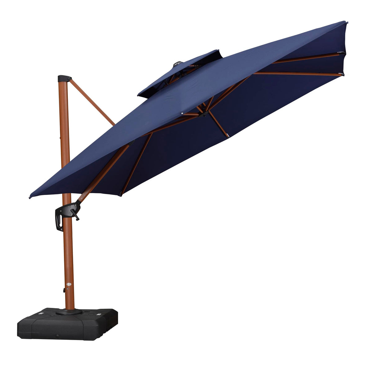 10ft Double Top Wood-Grain Finish Navy Blue Patio Umbrella G73140