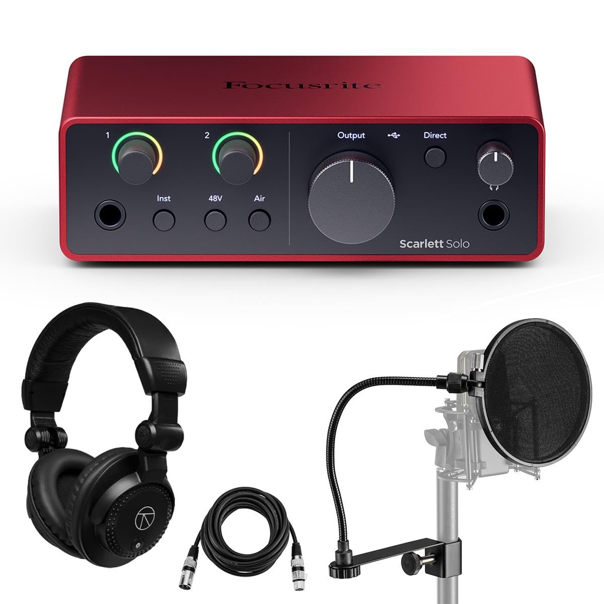 USB Audio Interface with Headphones, Pop Filter, XLR Cable F688