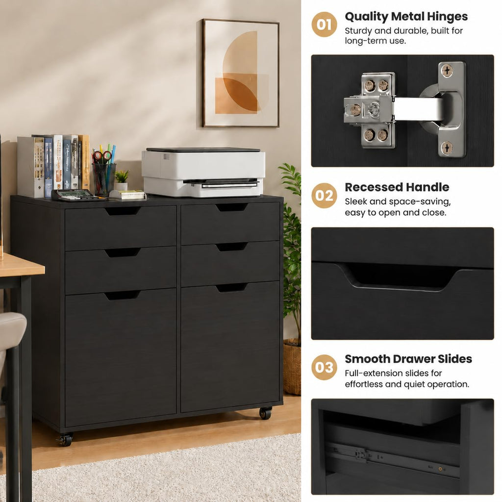 Mobile File Cabinet Rolling Printer Stand Black L885