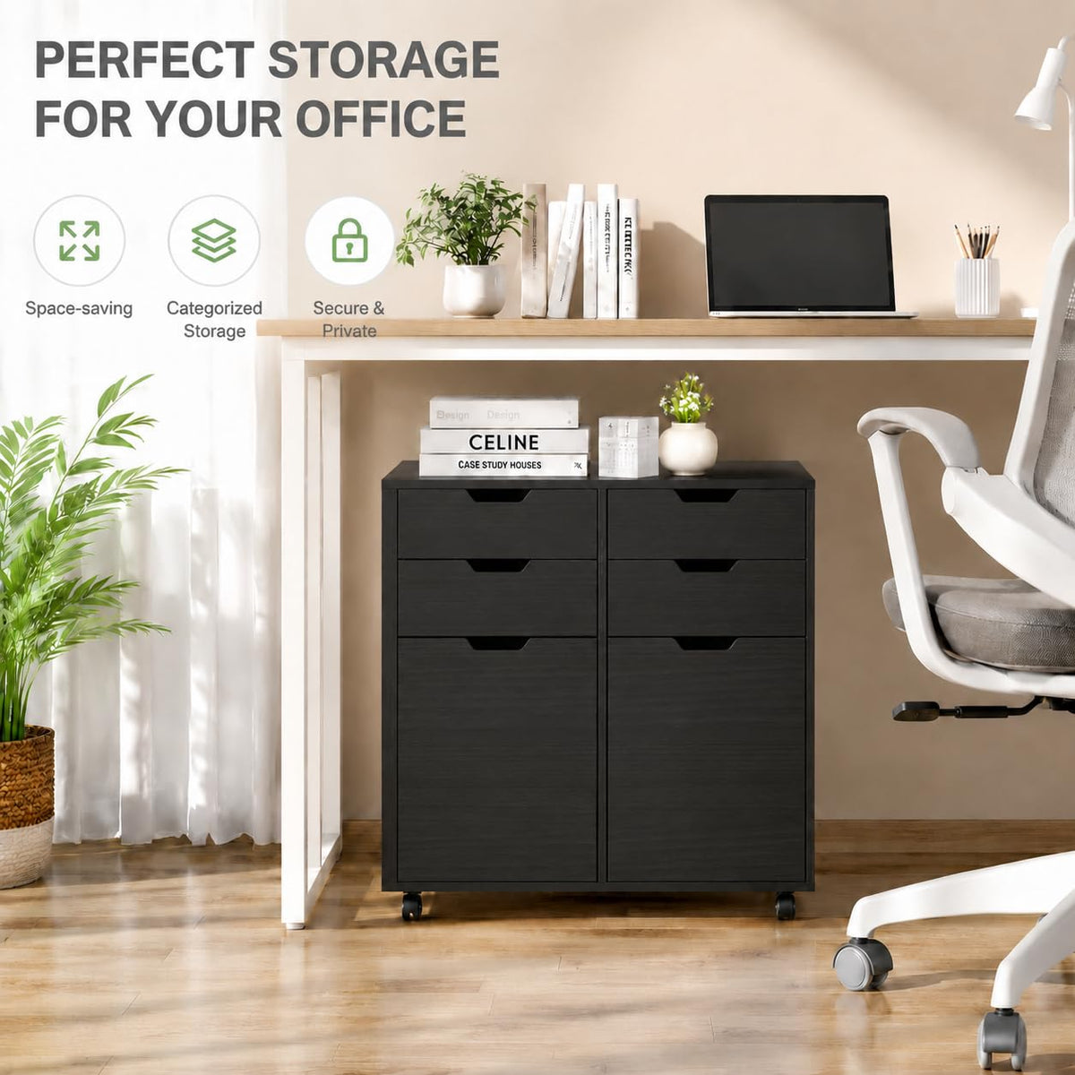 Mobile File Cabinet Rolling Printer Stand Black L885