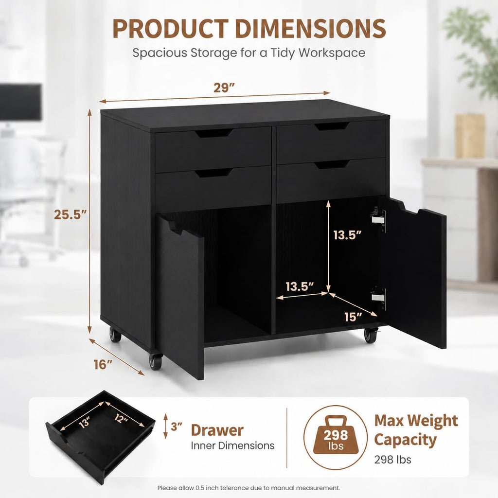Mobile File Cabinet Rolling Printer Stand Black L885
