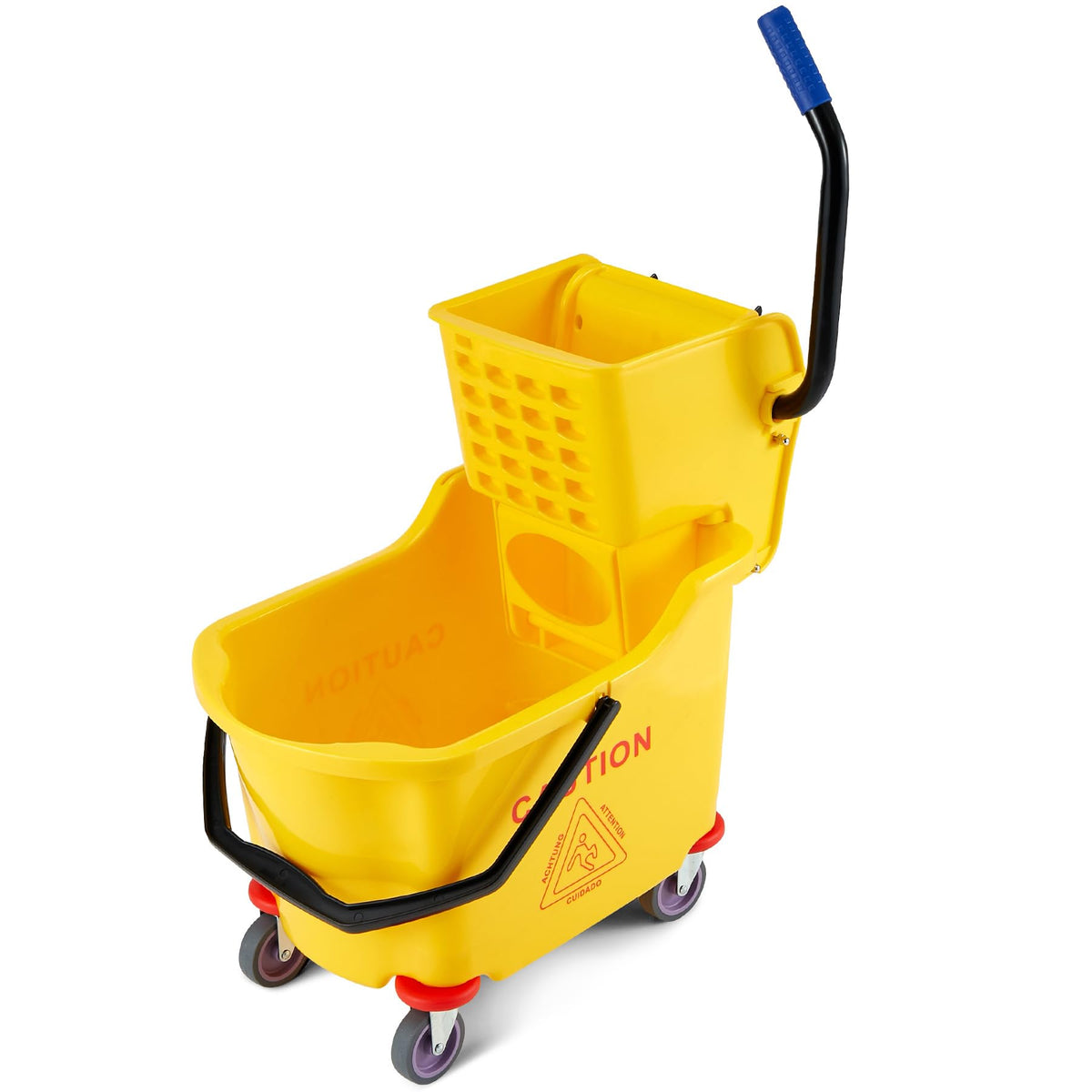 Yellow 35 Quart Commercial Mop Bucket with Side Press Wringer on Wheels V4502