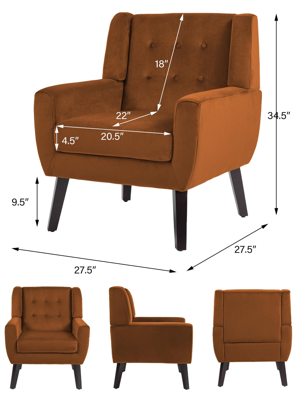Accent Chairs Set of 2 Terracotta O59285