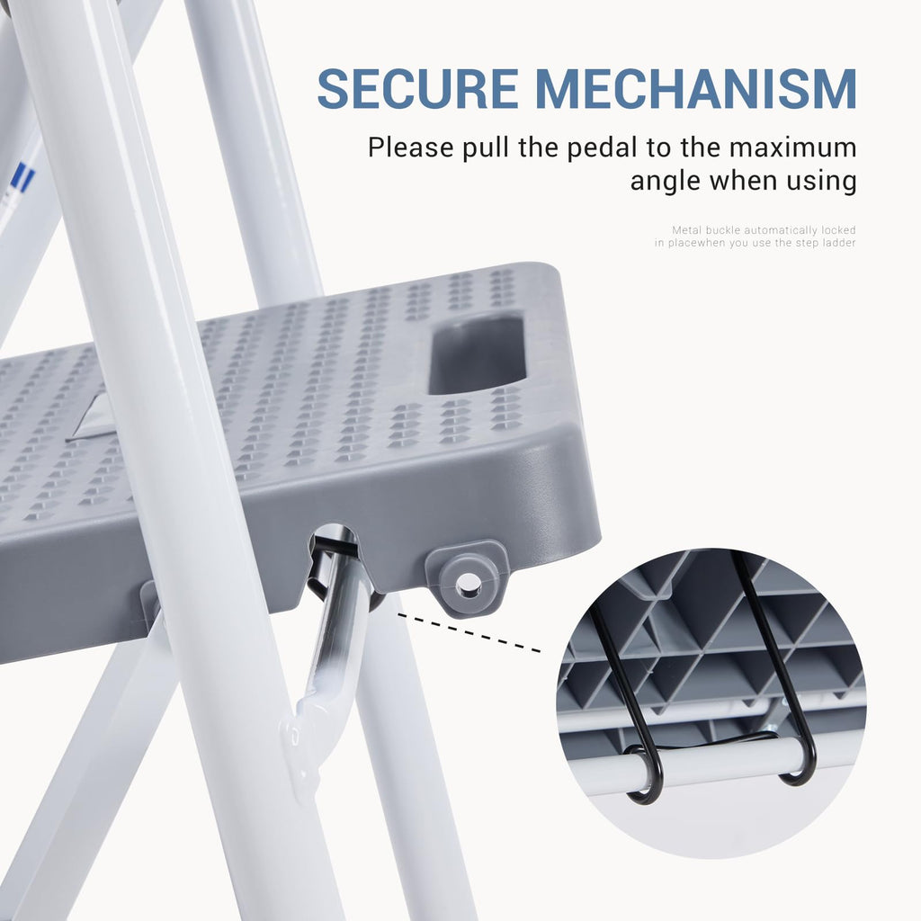 3 Step Ladder with Anti-Slip Pedal and Handrail, 800lbs, Grey Y44836