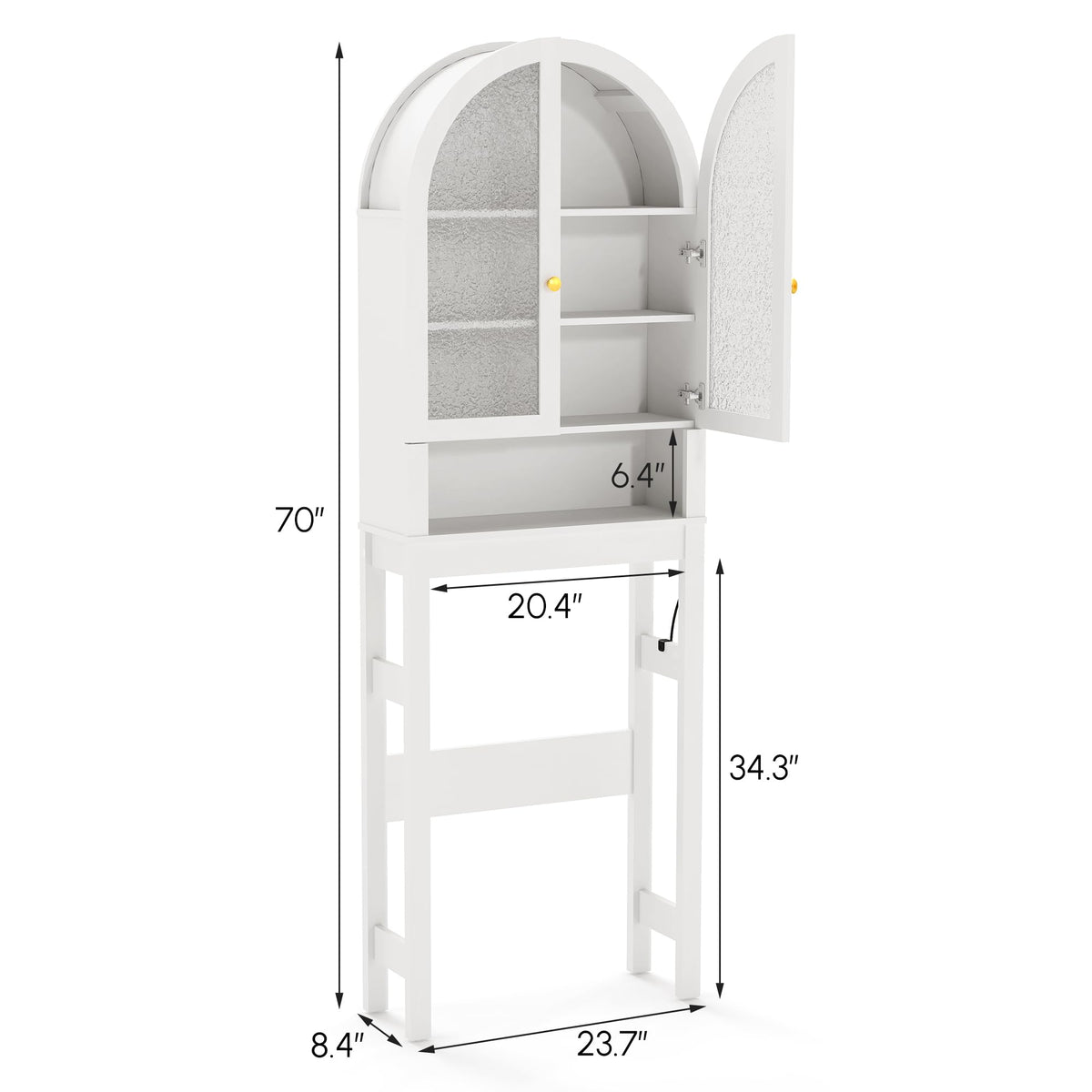 White Over The Toilet Storage Cabinet with Acrylic Doors and Adjustable Shelf I1180