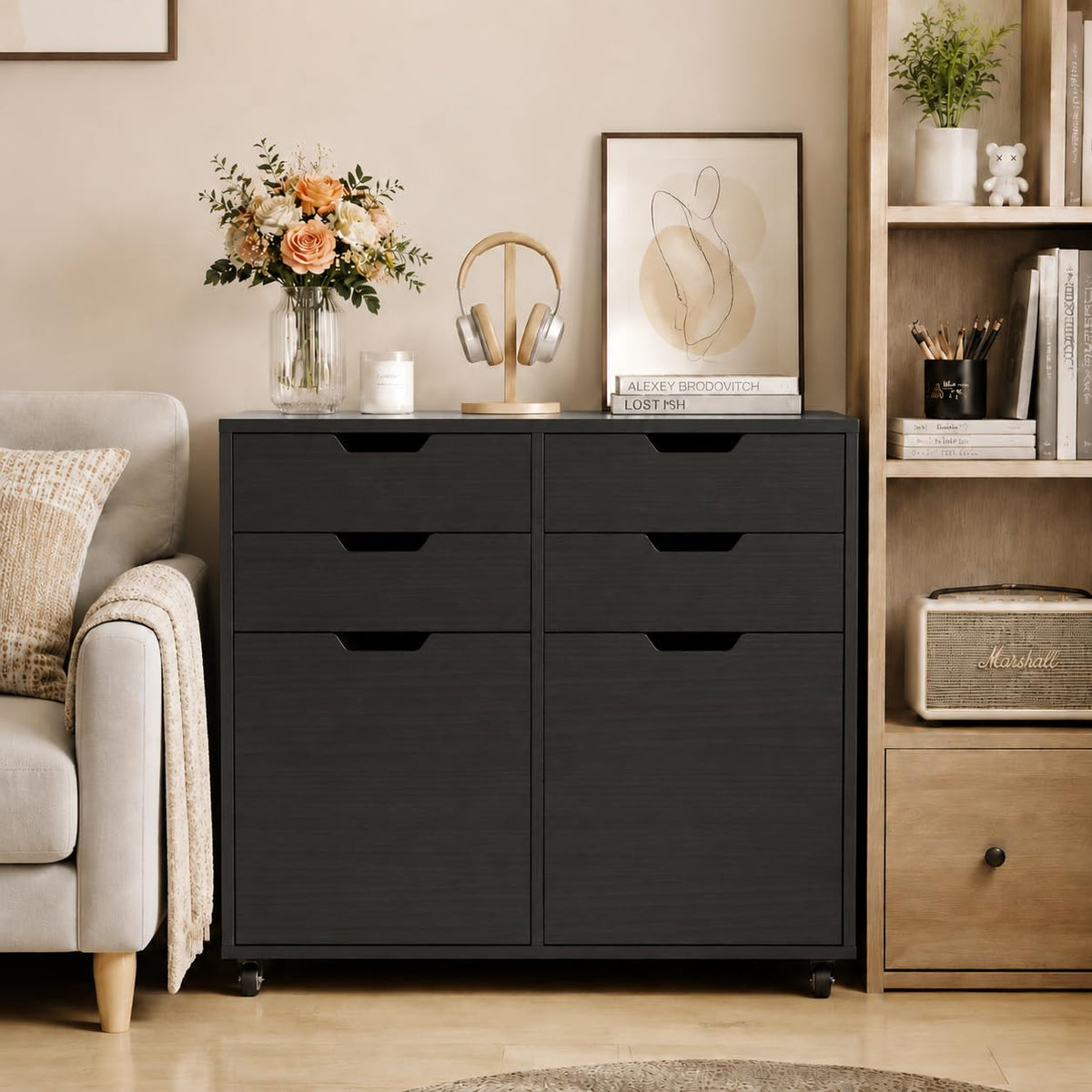 Mobile File Cabinet Rolling Printer Stand Black L885