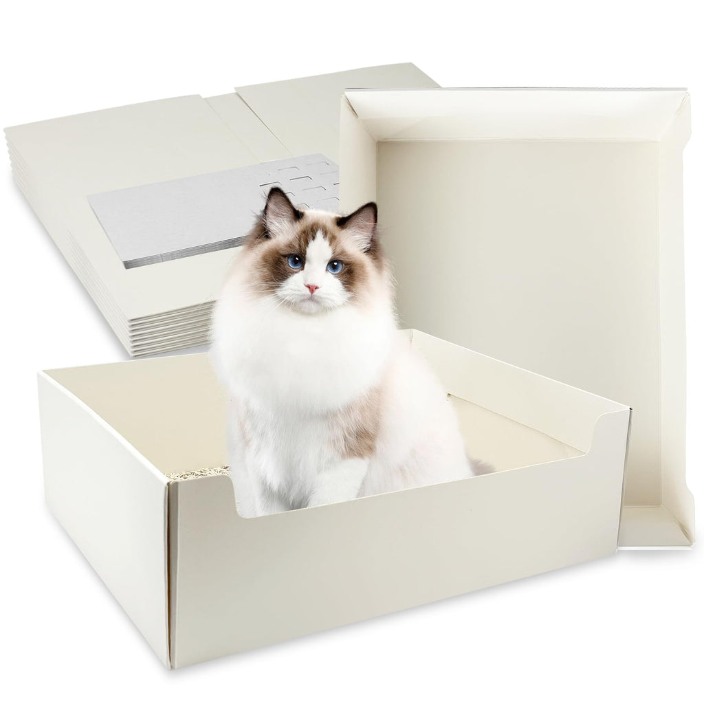 8 Pack White Foldable Disposable Litter Boxes with Scoop G70625