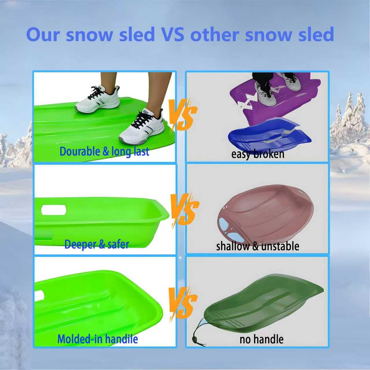 35 Inch 2-Person Plastic Snow Sled with Pull Rope A170413