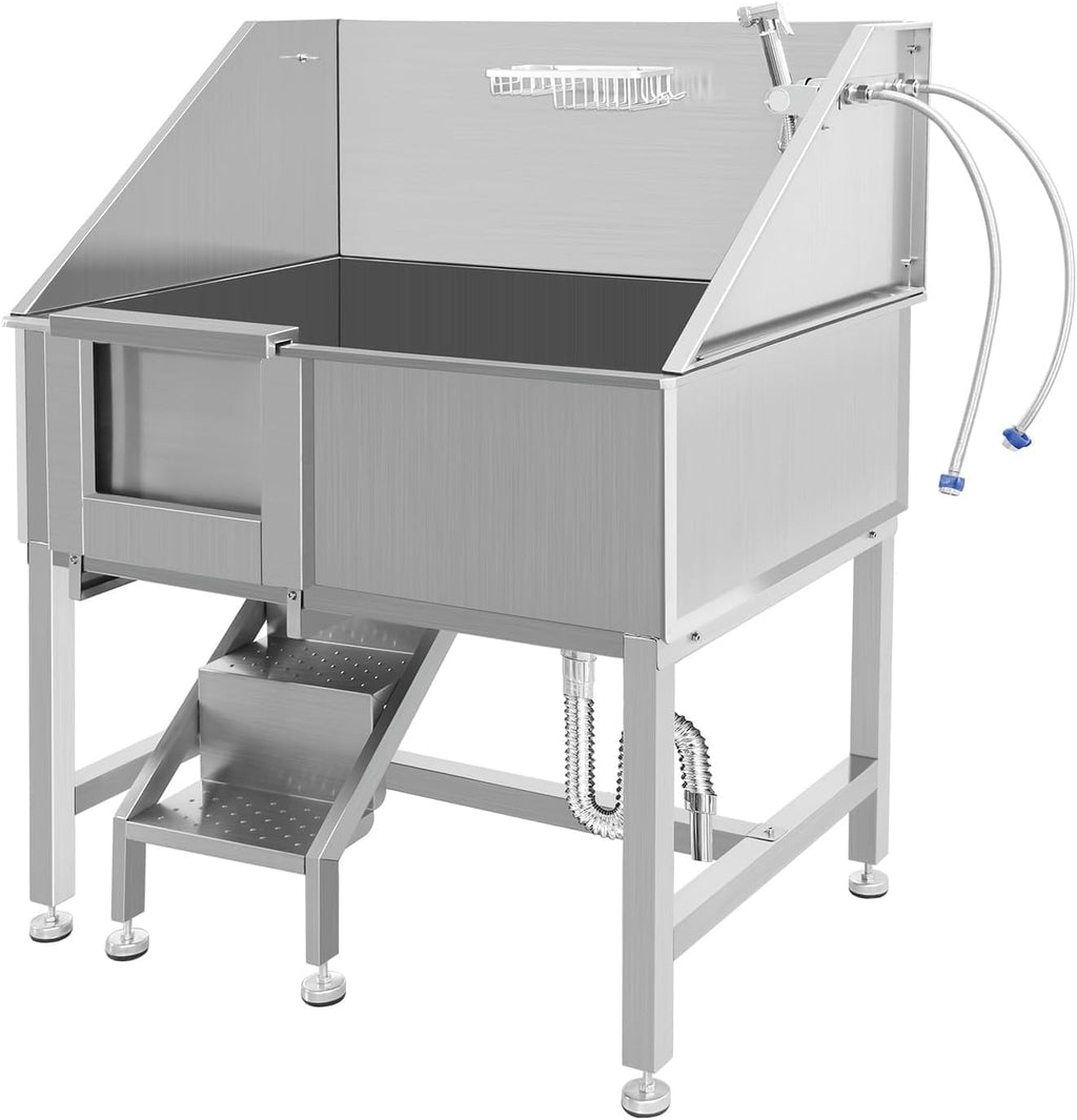 38 Inch Stainless Steel Dog Grooming Tub with Ramp W68732