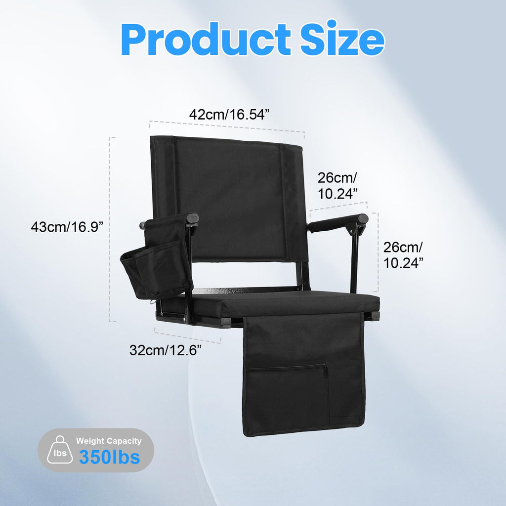 2 Pcs Black Folding Stadium Seats with Back Support and Cup Holder P86205