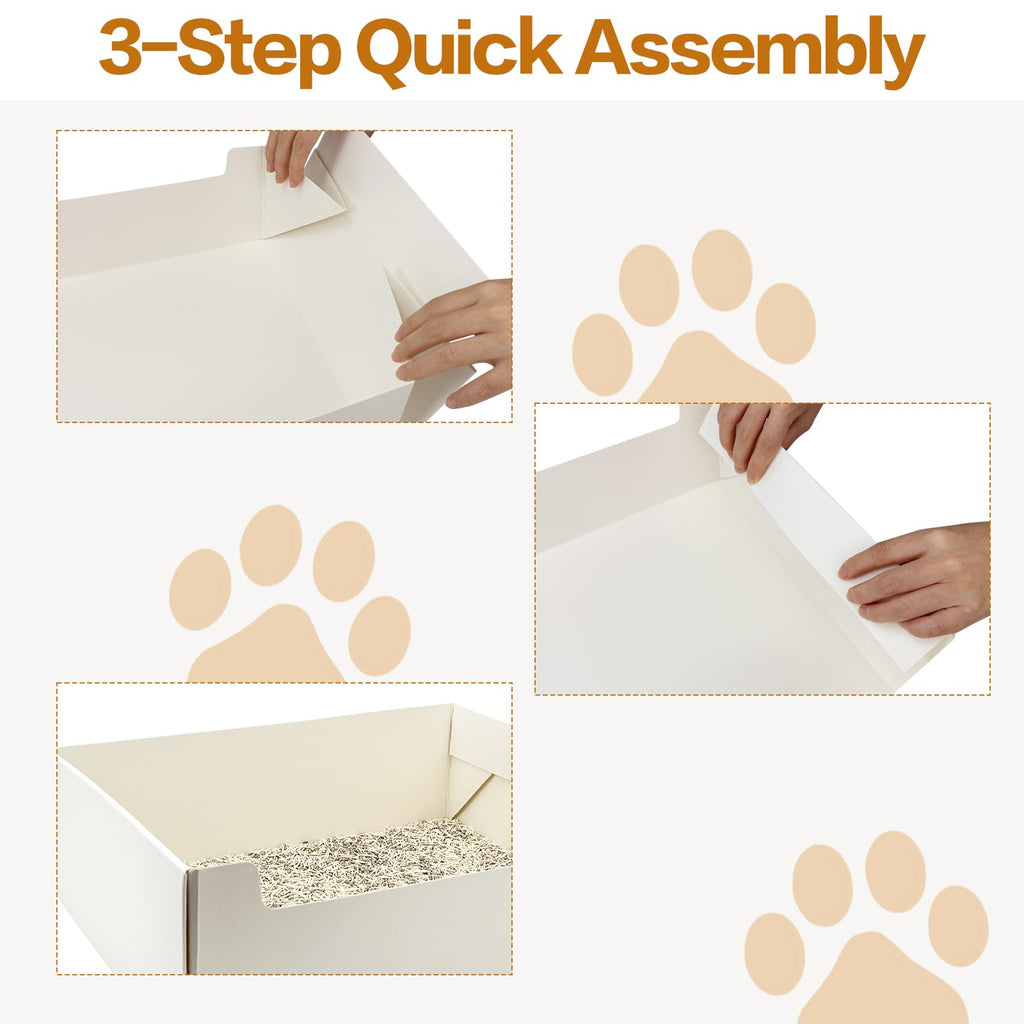 8 Pack White Foldable Disposable Litter Boxes with Scoop G70625