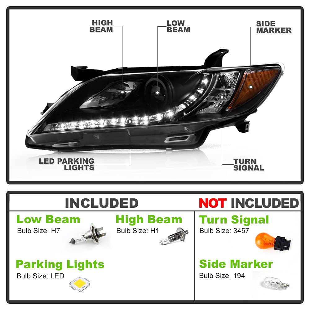 For Toyota Camry Black Projector Headlights Left + Right Pair J80627