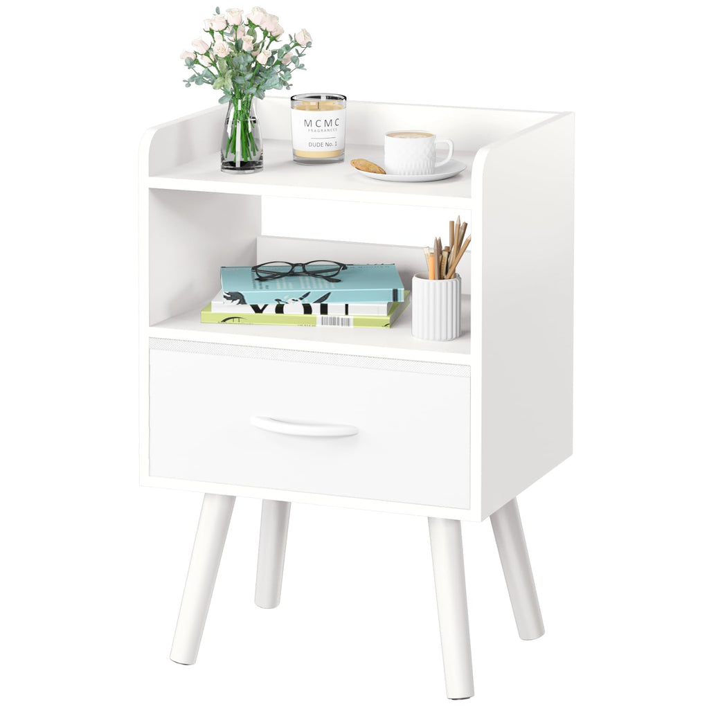 Modern Nightstand with Drawer and Open Storage Shelf I854