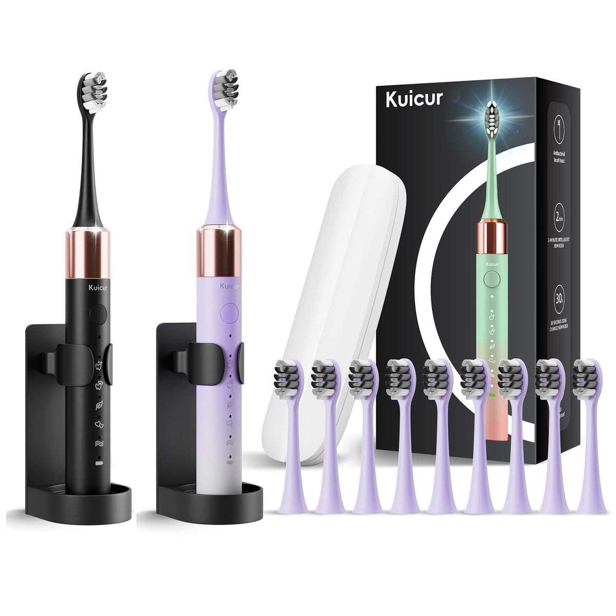 2 Pack Electric Toothbrush Black and Purple White Y8813