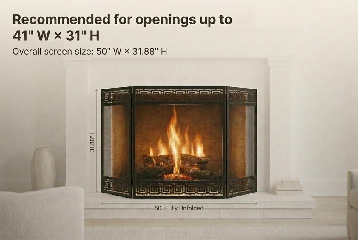50"x32" 3 Panel Steel Fireplace Screen B533