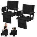 2 Pcs Black Folding Stadium Seats with Back Support and Cup Holder P86205