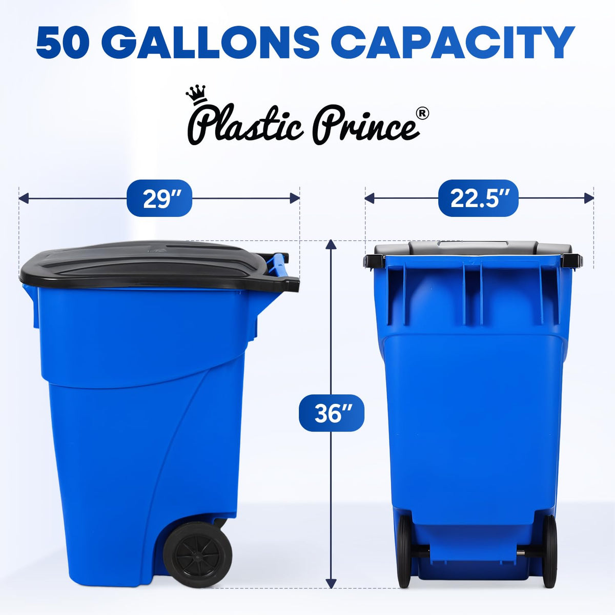 50 Gallon Blue Plastic Trash Can with Lid and Wheels G251