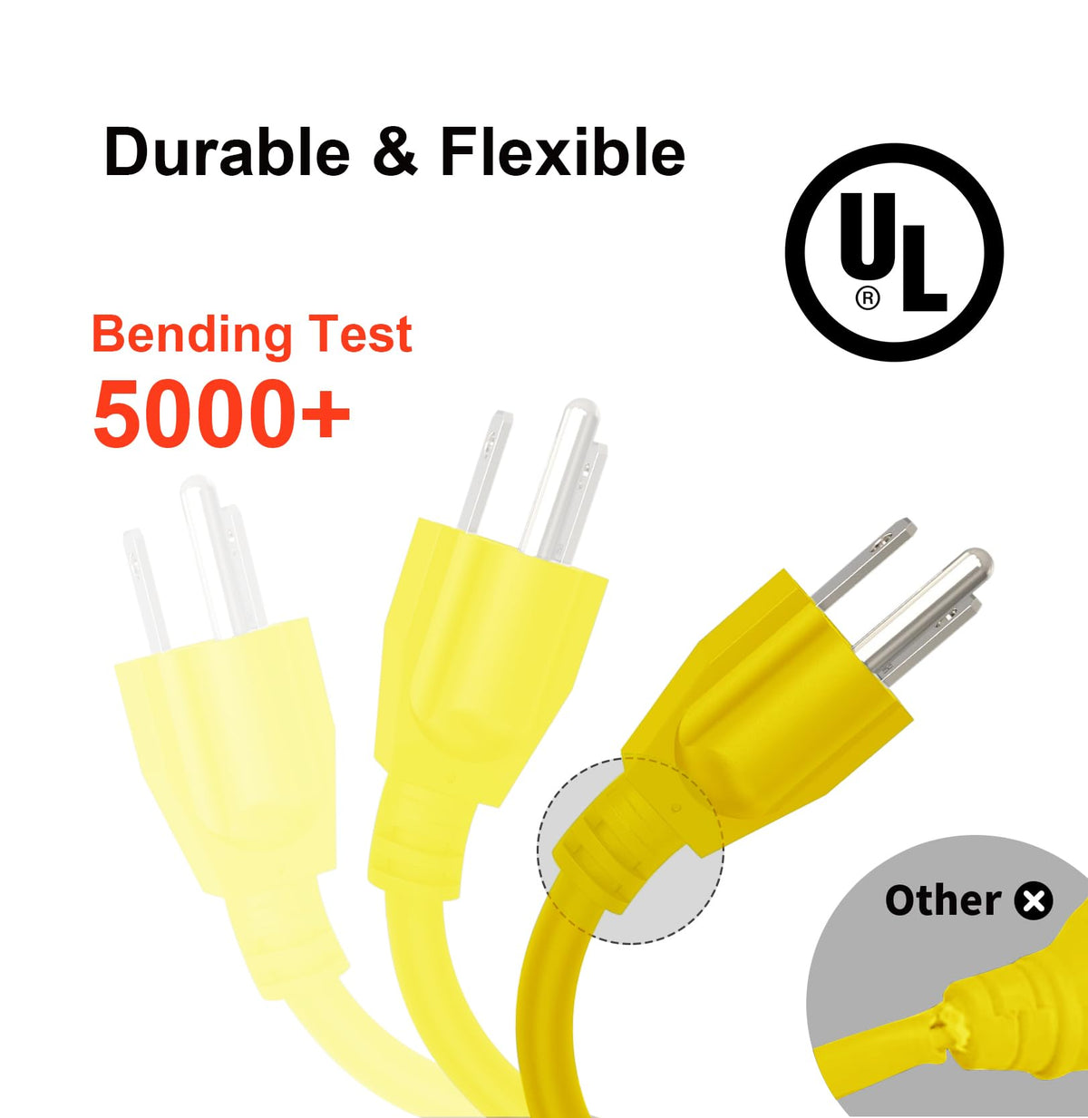 Waterproof 100 FT Yellow 12/3 SJTW Heavy Duty Extension Cord Q12375