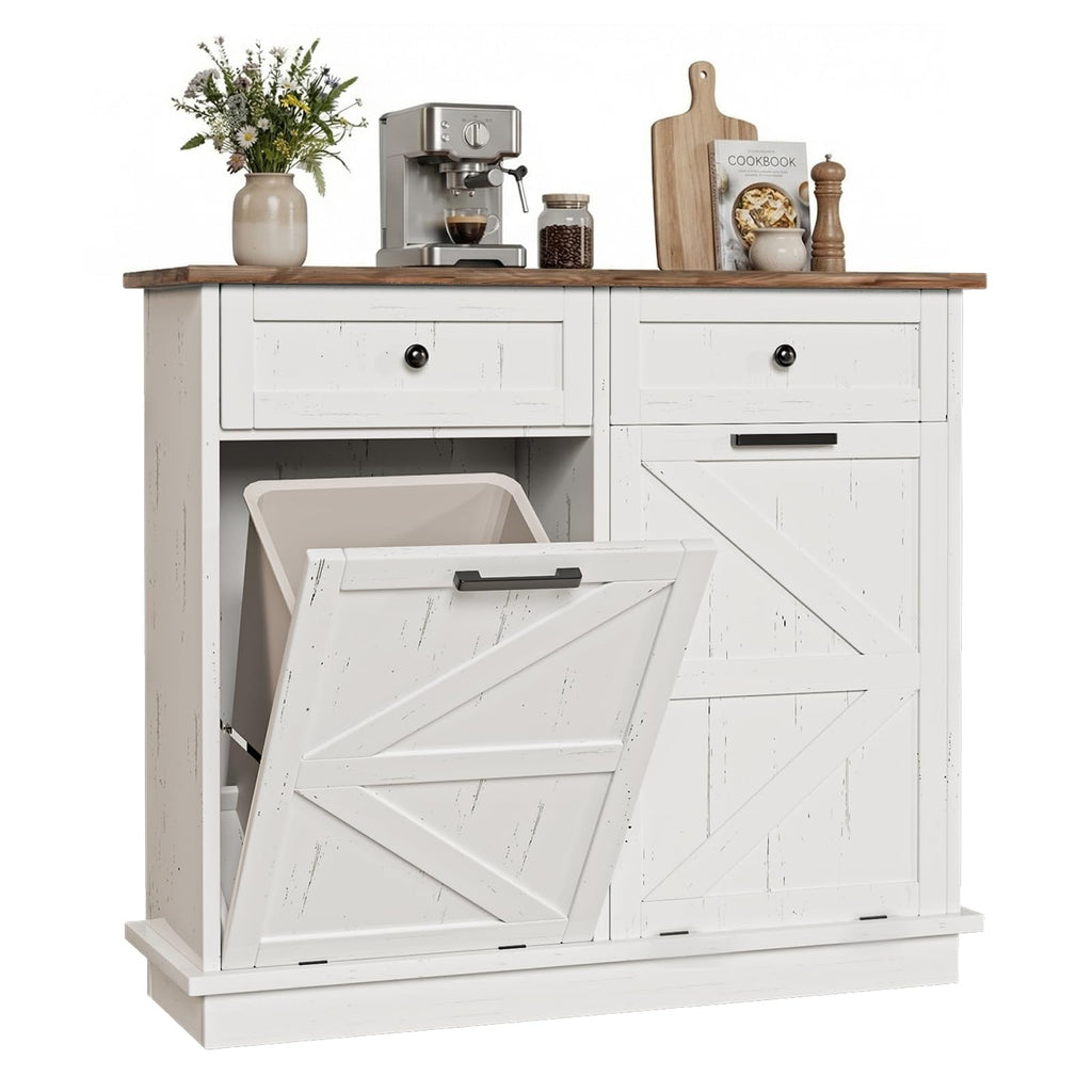 White Tilt-Out Trash Can Cabinet I4289