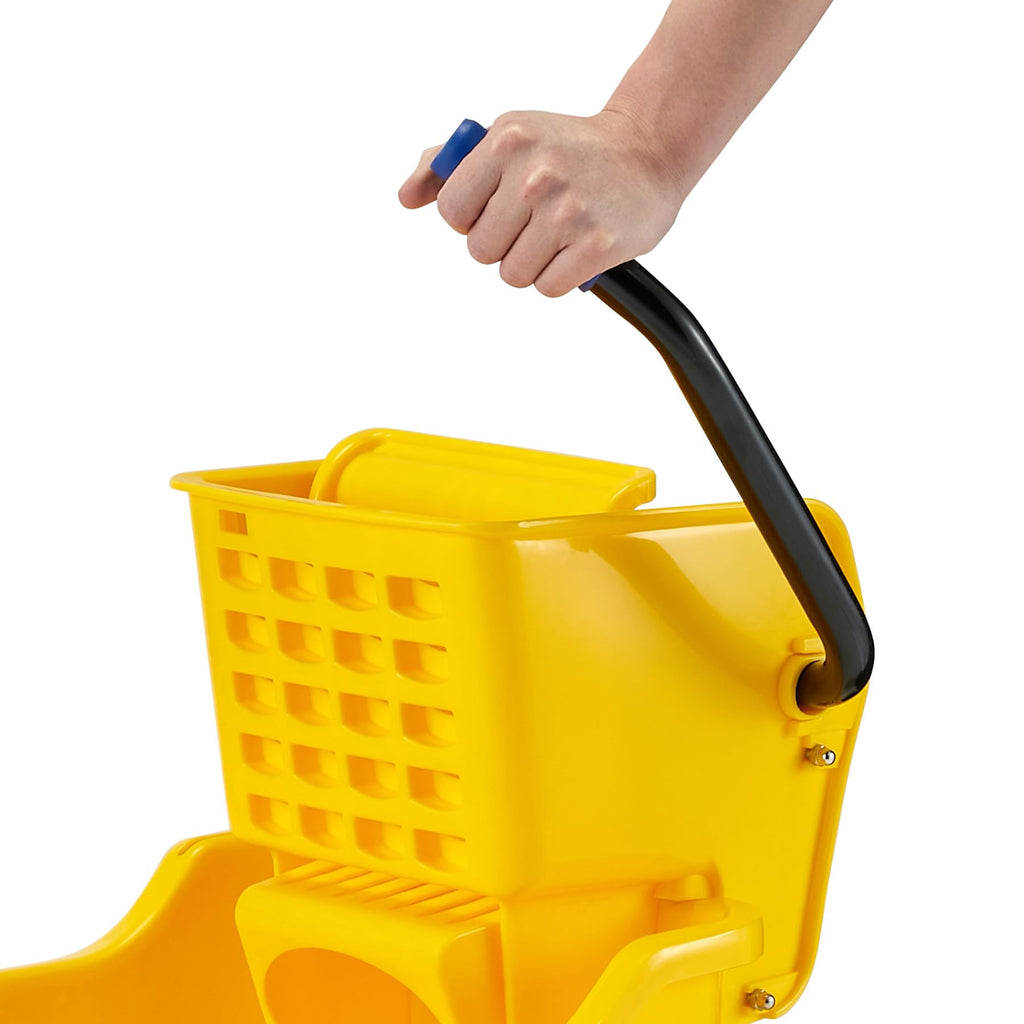 Yellow 35 Quart Commercial Mop Bucket with Side Press Wringer on Wheels V4502