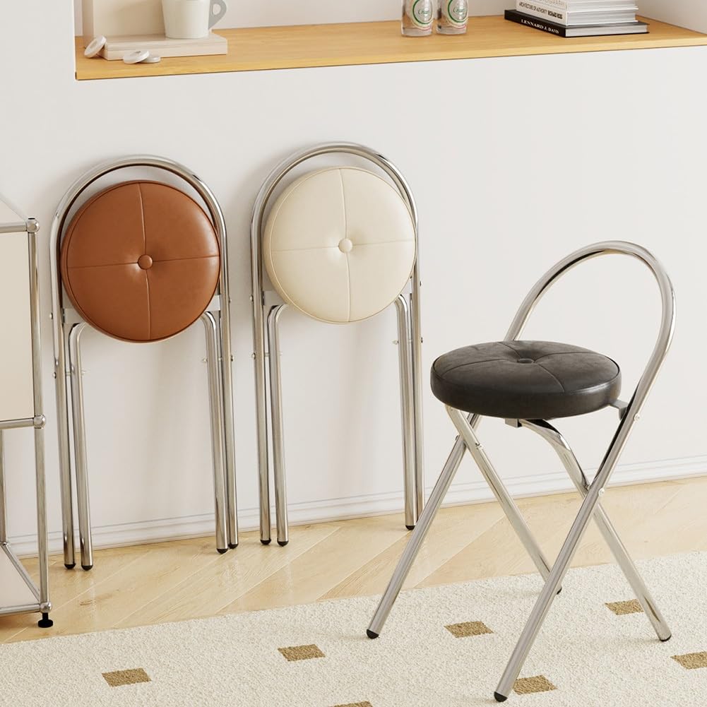 Folding Cushioned Stool with Backrest W494