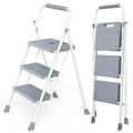 3 Step Ladder with Anti-Slip Pedal and Handrail, 800lbs, Grey Y44836