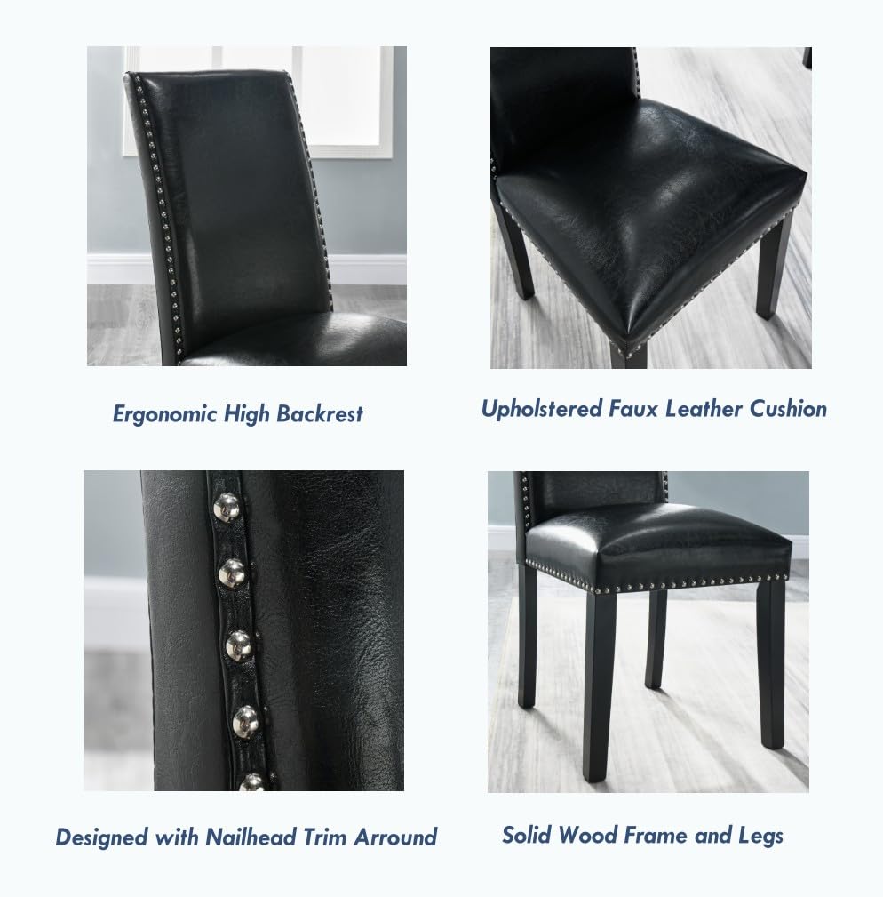 Black Faux Leather Dining Chairs Set of 4 with Wood Legs B62537