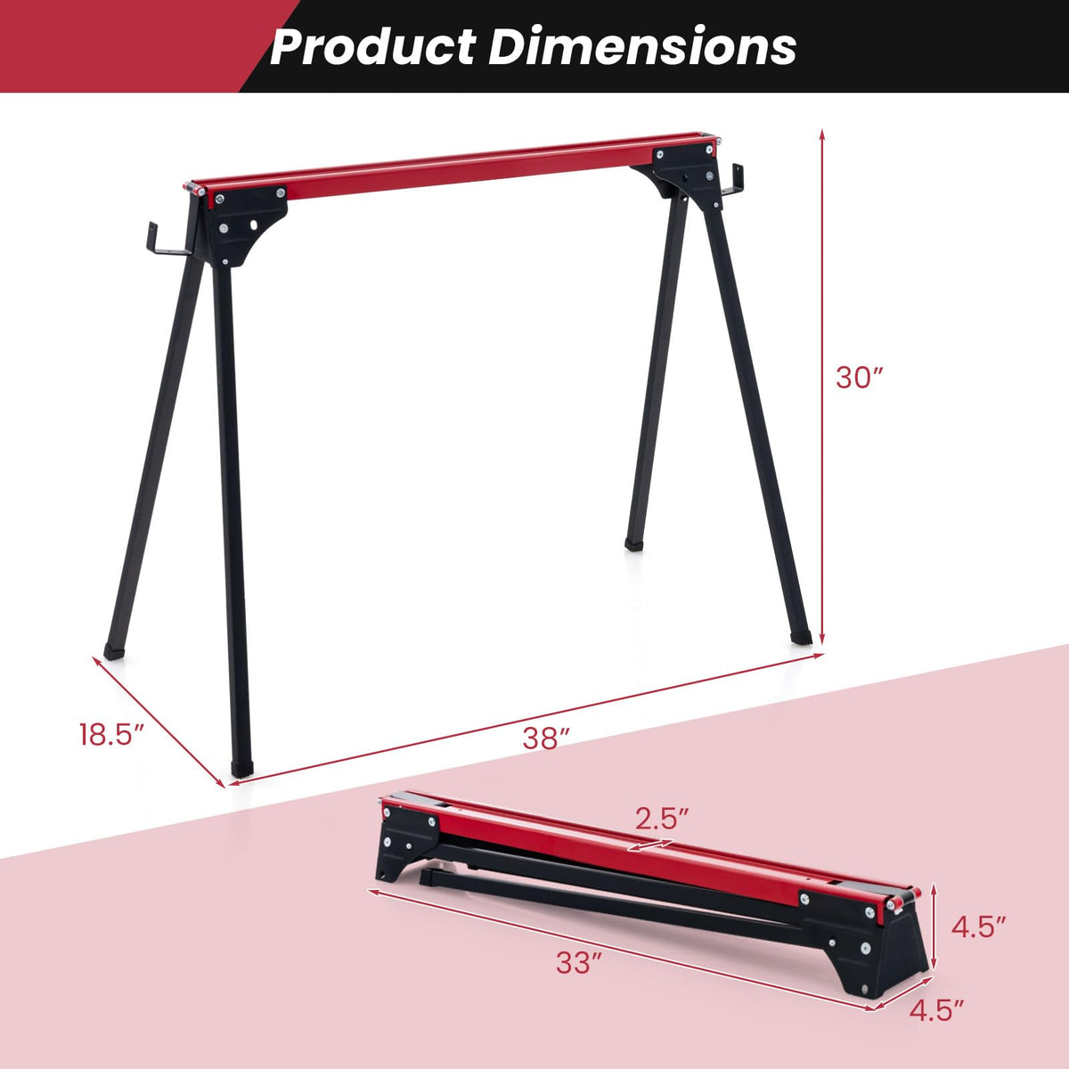 2 Pack Folding Sawhorses 2200 LBS Load Capacity B77356