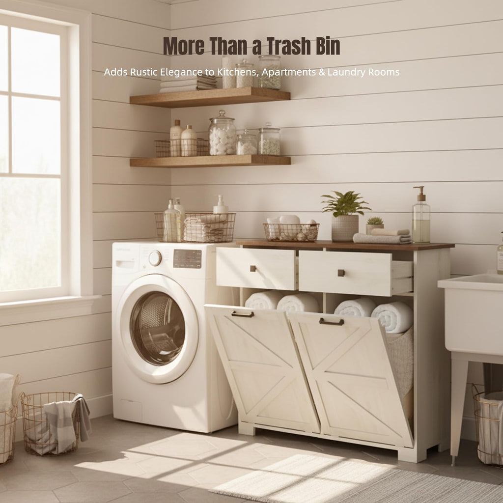 White Tilt Out Trash Can Cabinet K51818
