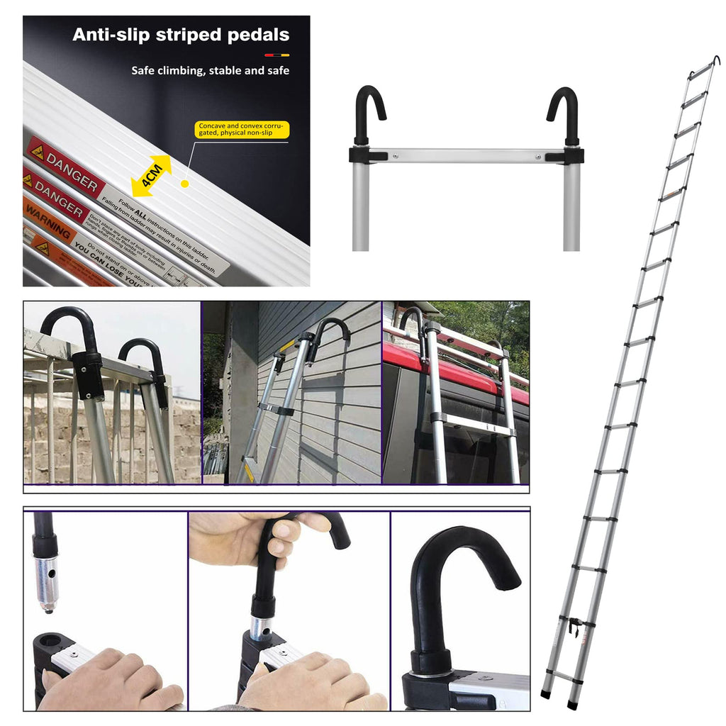 20FT Aluminum Telescoping Ladder with Roof Hooks, 330lbs Capacity S753600