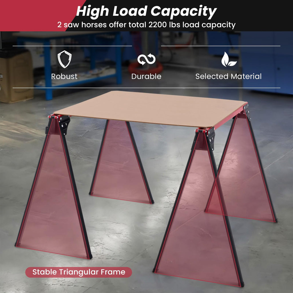 2 Pack Folding Sawhorses 2200 LBS Load Capacity B77356