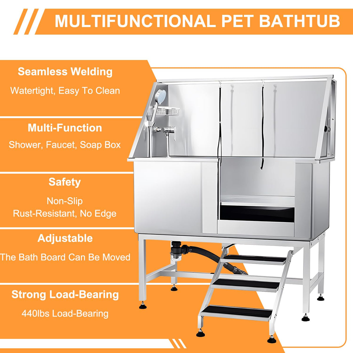 Stainless Steel Dog Washing Station with Stairs E1927