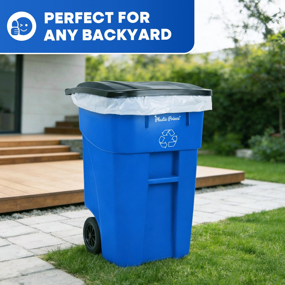 50 Gallon Blue Plastic Trash Can with Lid and Wheels G251