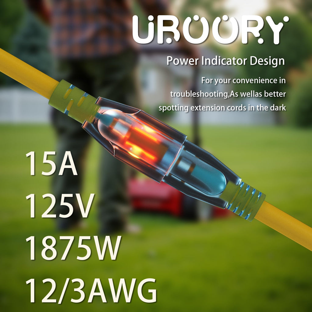 Waterproof 100 FT Yellow 12/3 SJTW Heavy Duty Extension Cord Q12375