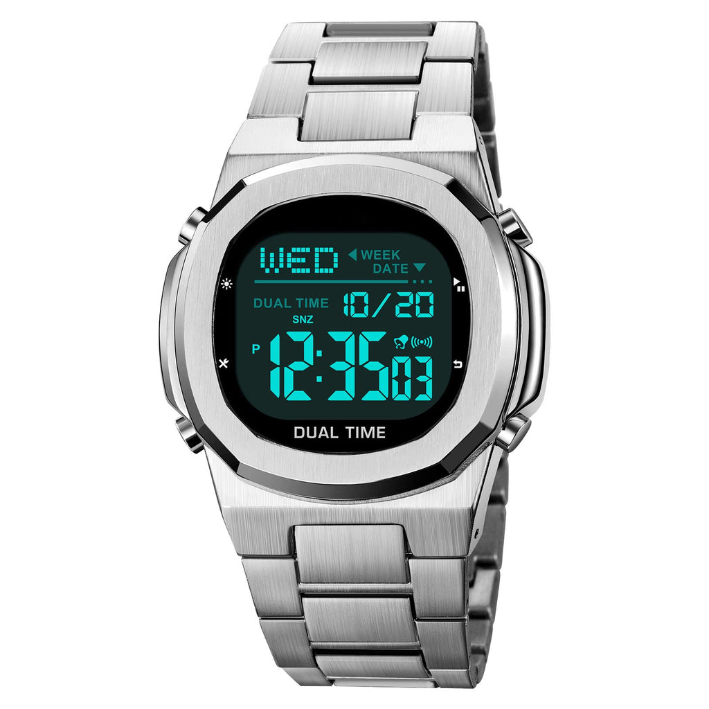 Men's Multifunctional Electronic Outdoor Sports Watch EL Light Large Digital Display Stainless Steel E860