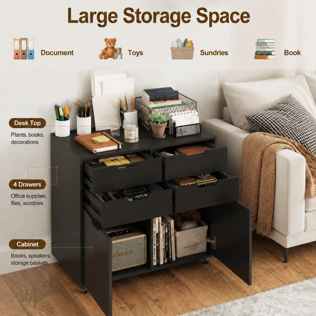 Mobile File Cabinet Rolling Printer Stand Black L885