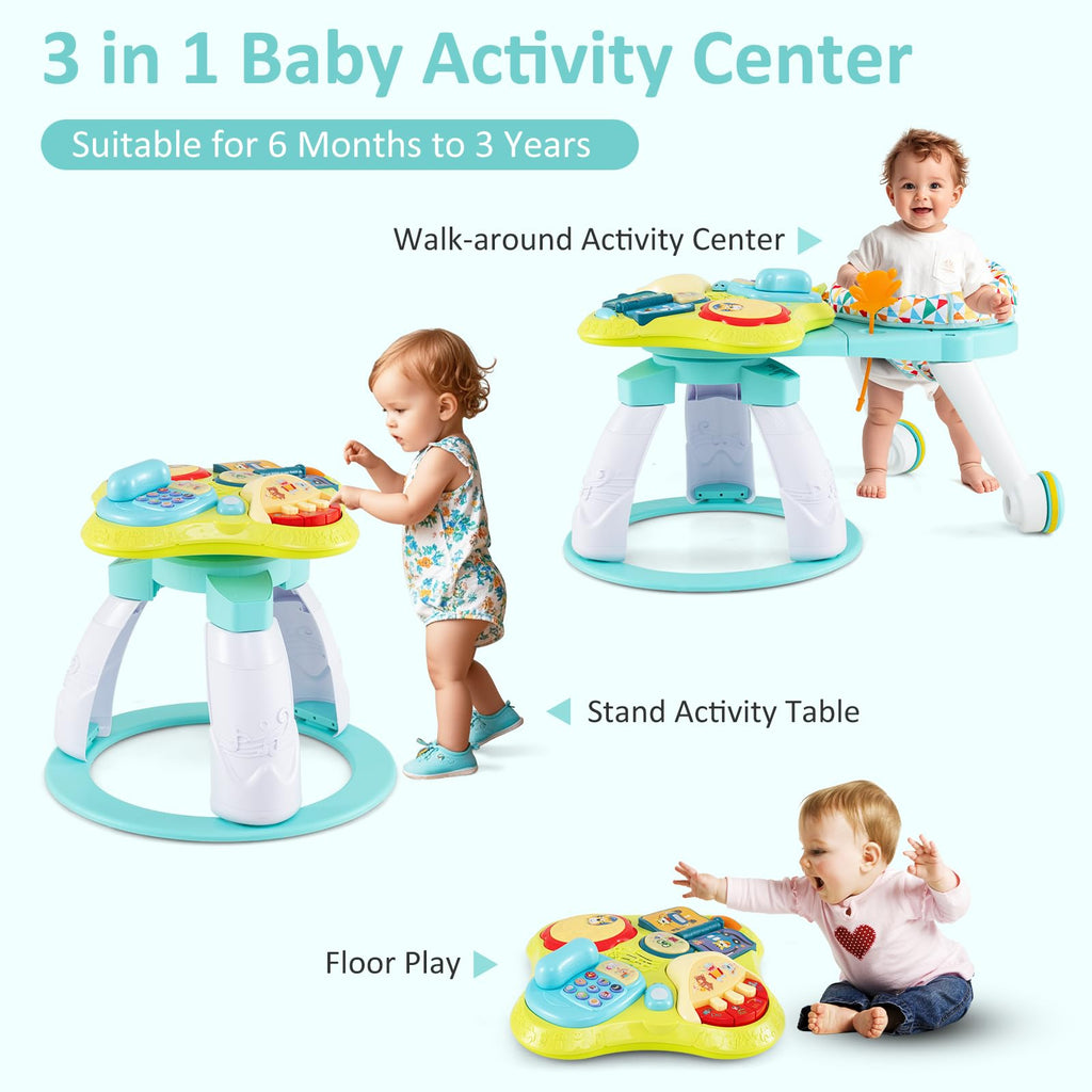 3 in 1 Baby Activity Center Walker with Play Table Green O835