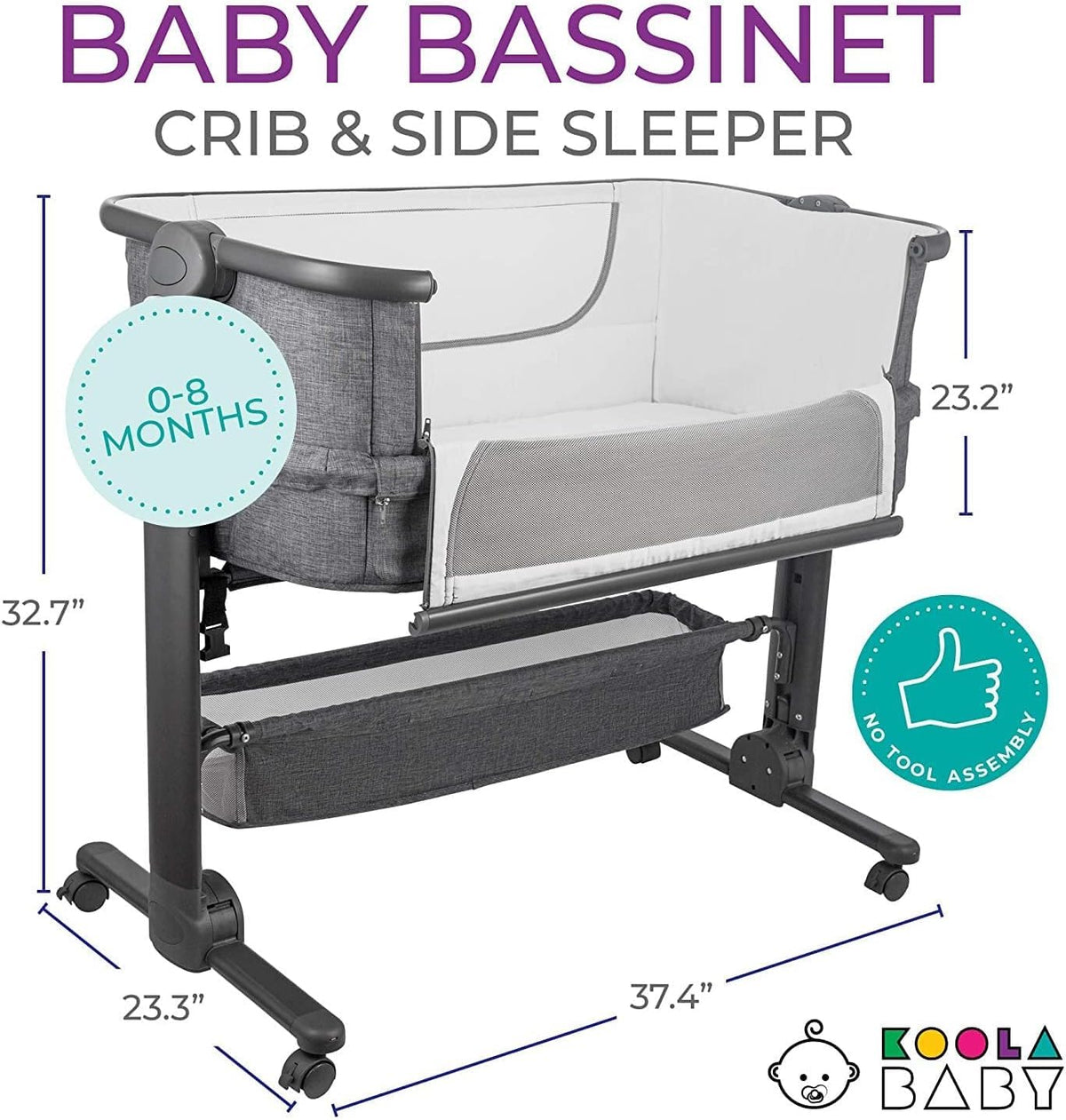 Baby Bassinet Bedside Sleeper Portable Crib with Storage Basket L51802