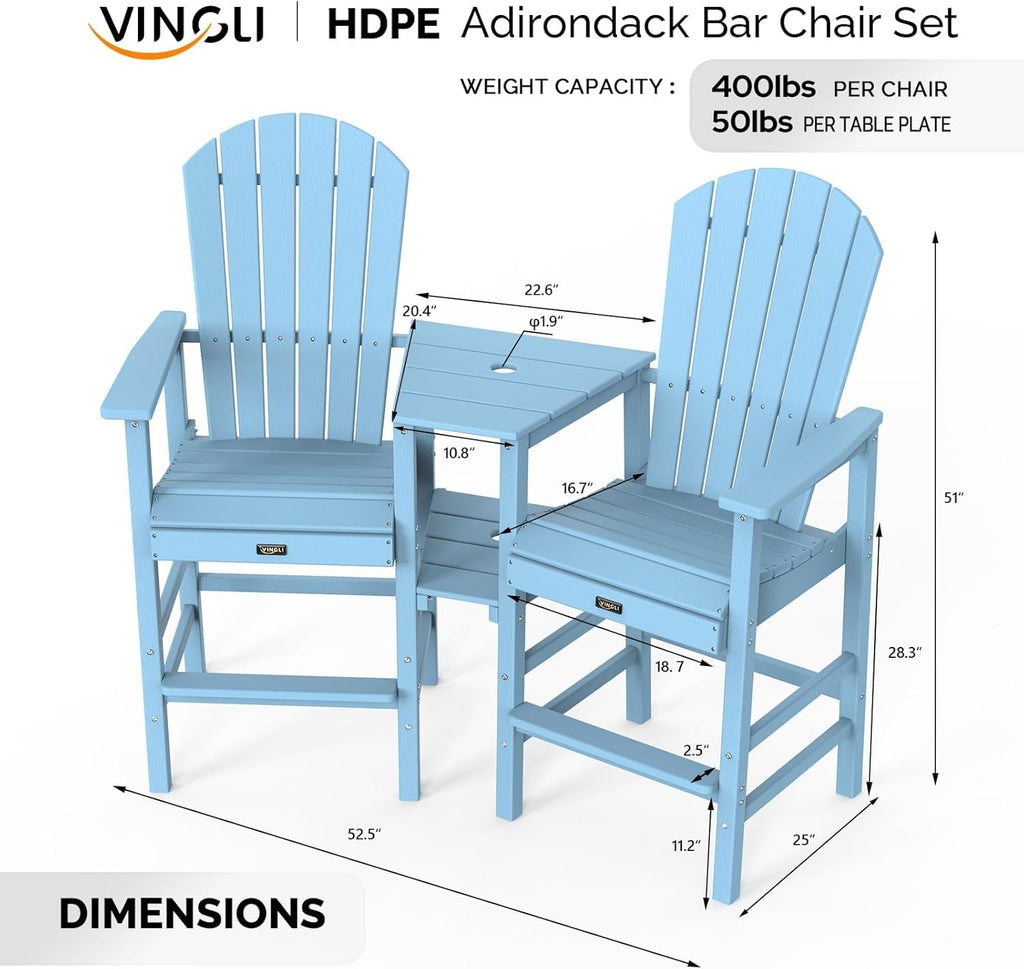 Blue Set of 2 Tall Adirondack Chairs with Dual Trays A614138