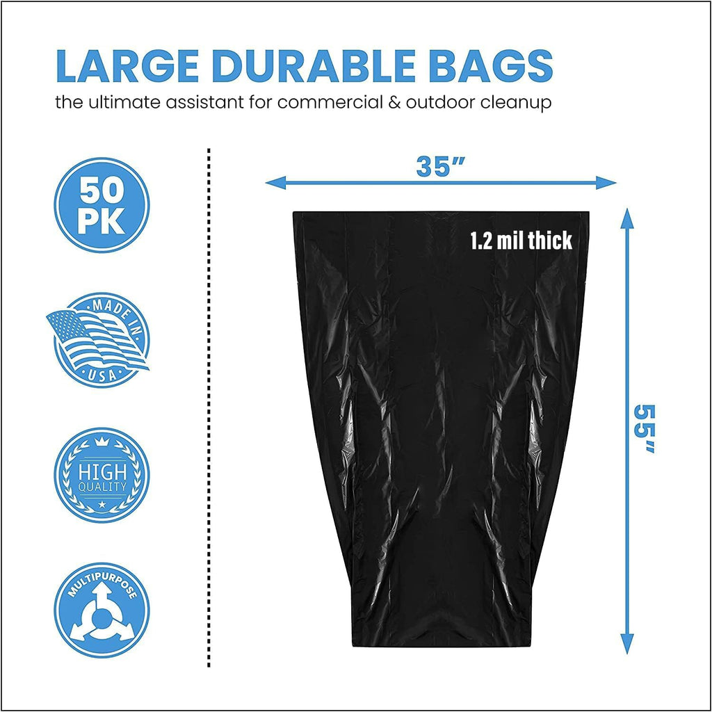 55 Gallon Heavy Duty Trash Bags, 50 Ct, Black, 1.2 Mil V749335