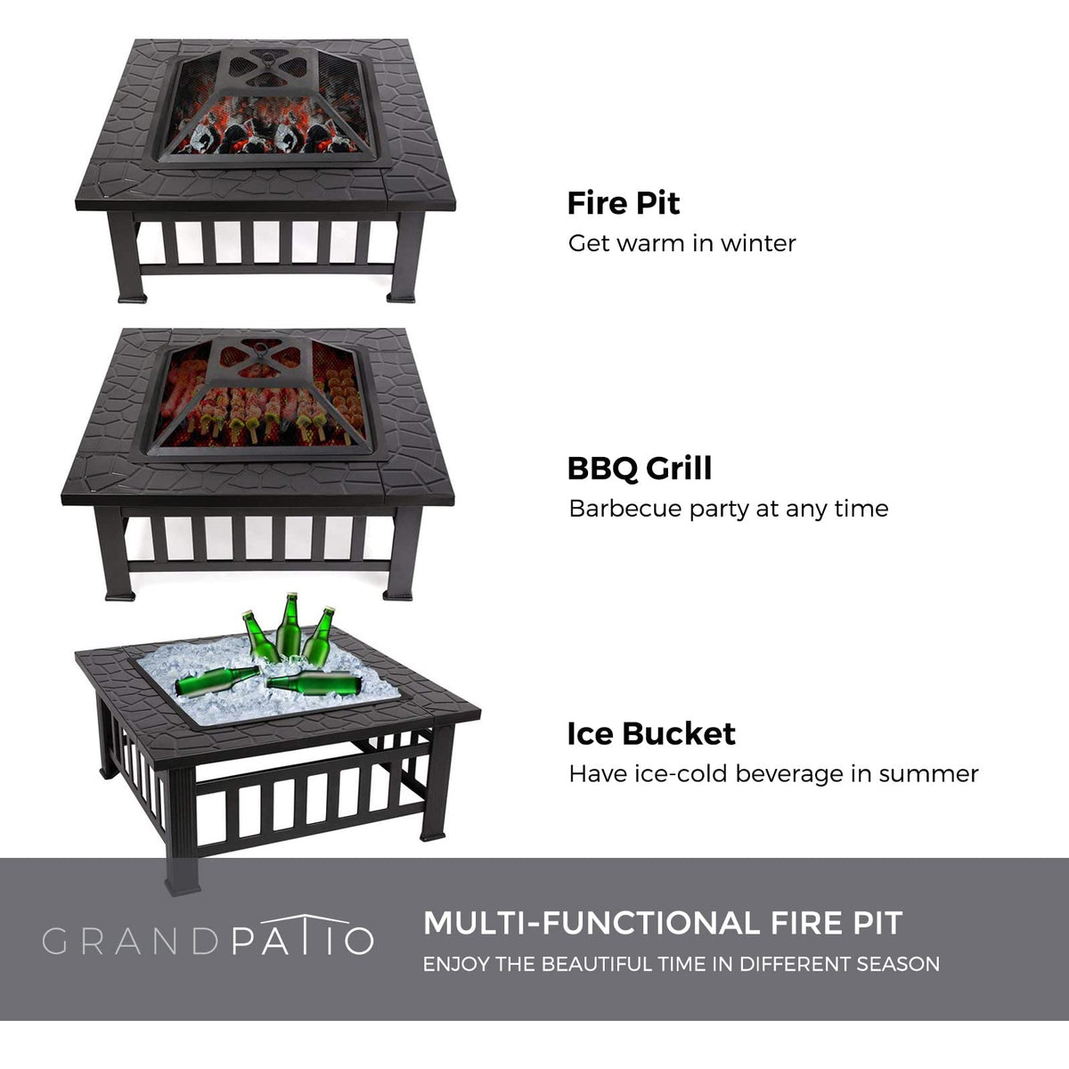 32" Square Wood Burning Fire Pit with Poker and Cover G243