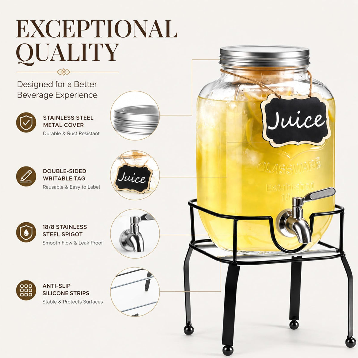 1 Gallon Glass Drink Dispensers with Spigot O6978