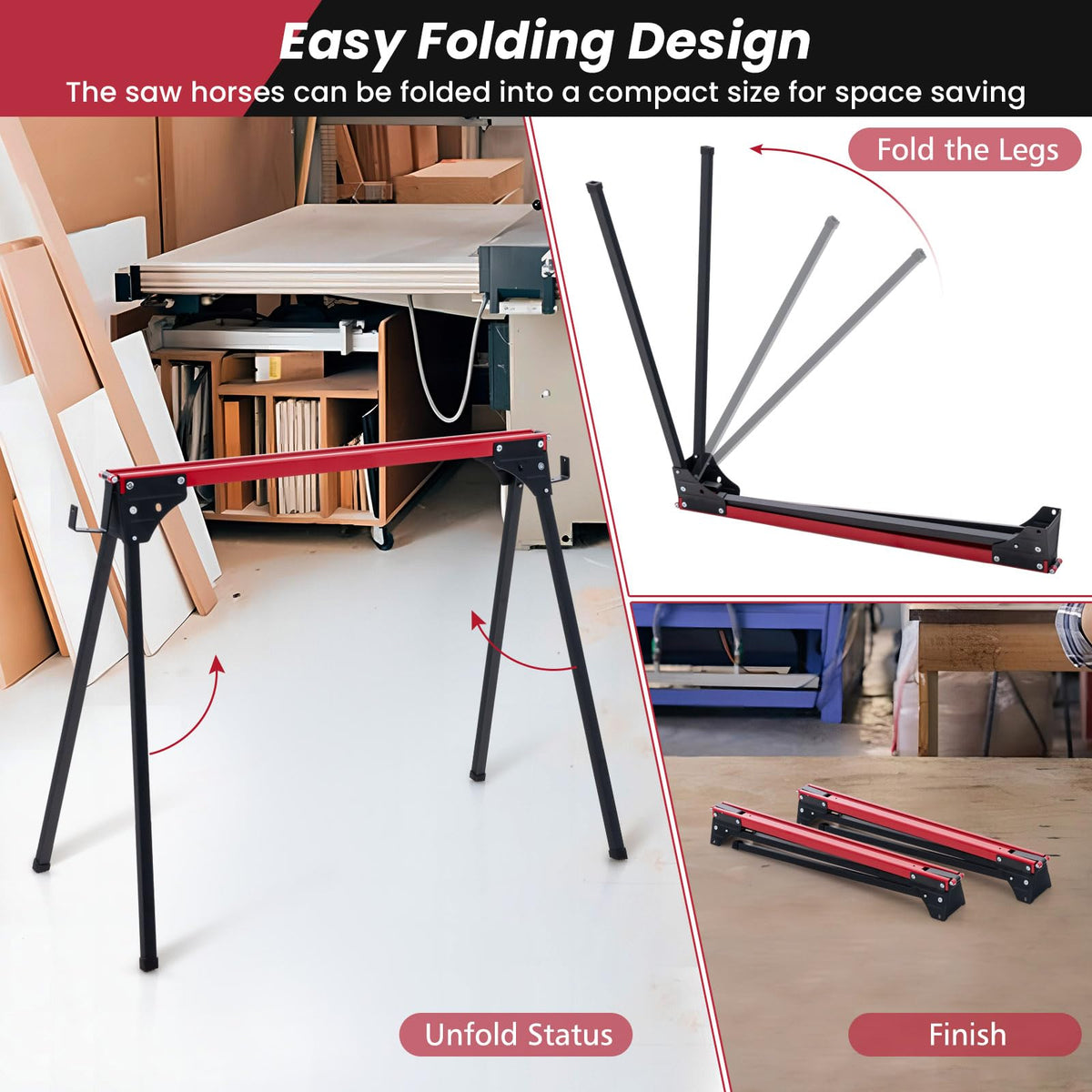 2 Pack Folding Sawhorses 2200 LBS Load Capacity B77356