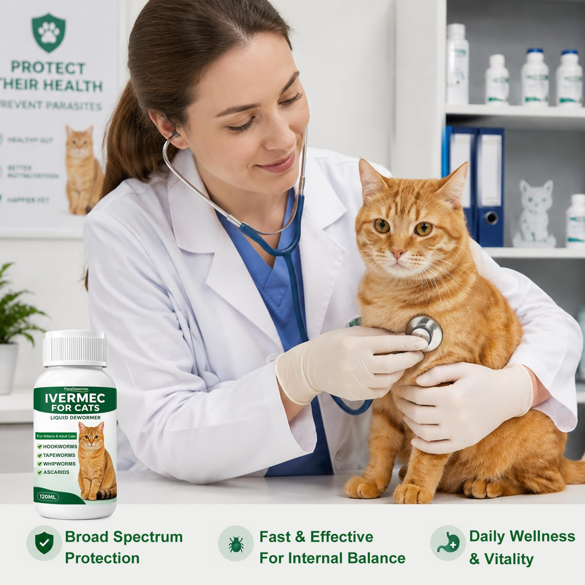 Broad Spectrum Cat Dewormer for Tapeworms, Roundworms and Hookworms Y9024