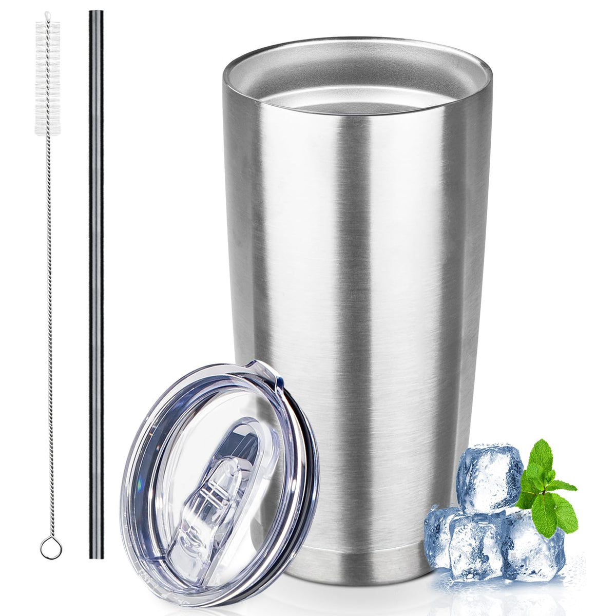 20 oz Stainless Steel Insulated Tumbler with Lids and Straws B199