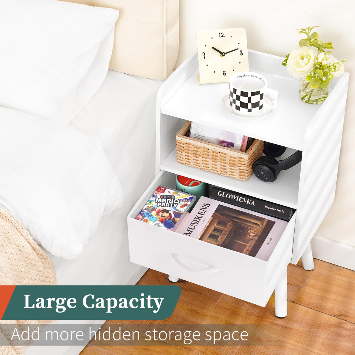 Modern Nightstand with Drawer and Open Storage Shelf I854