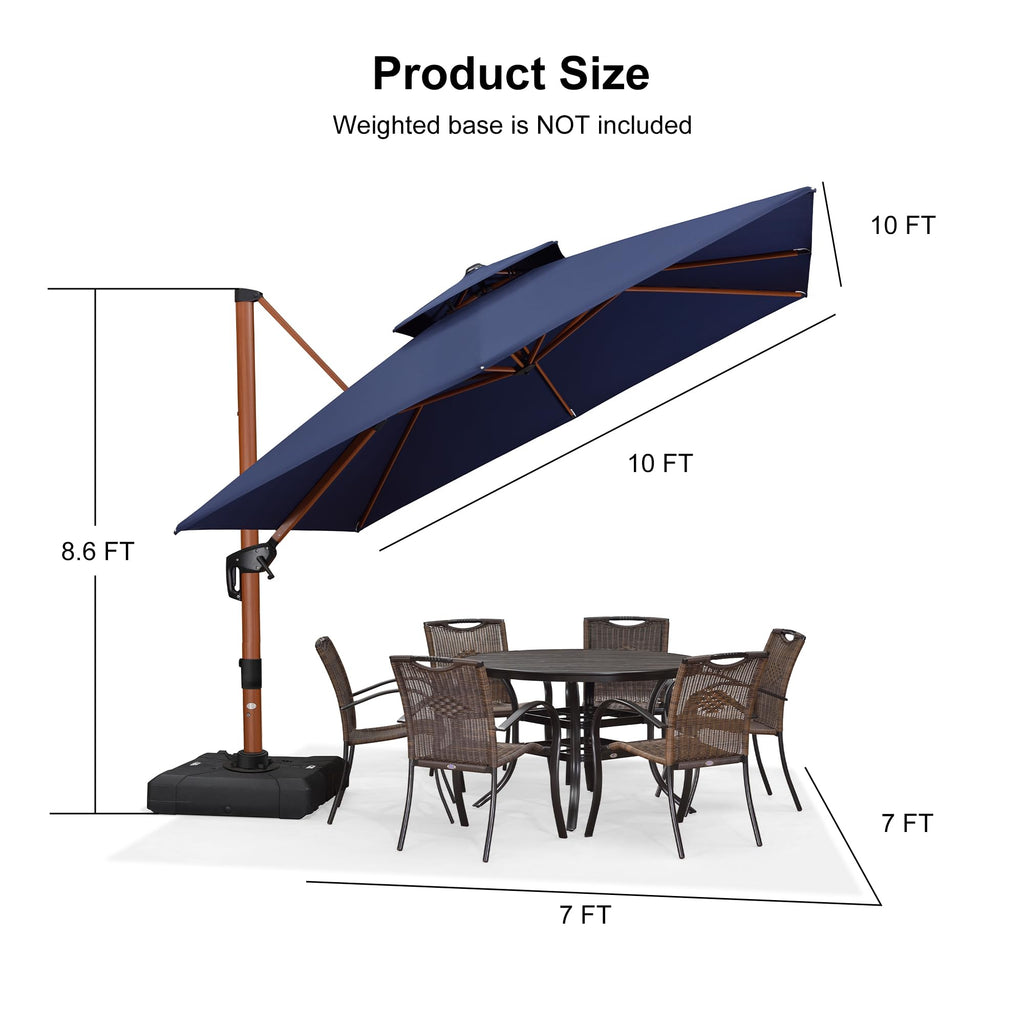 10ft Double Top Wood-Grain Finish Navy Blue Patio Umbrella G73140